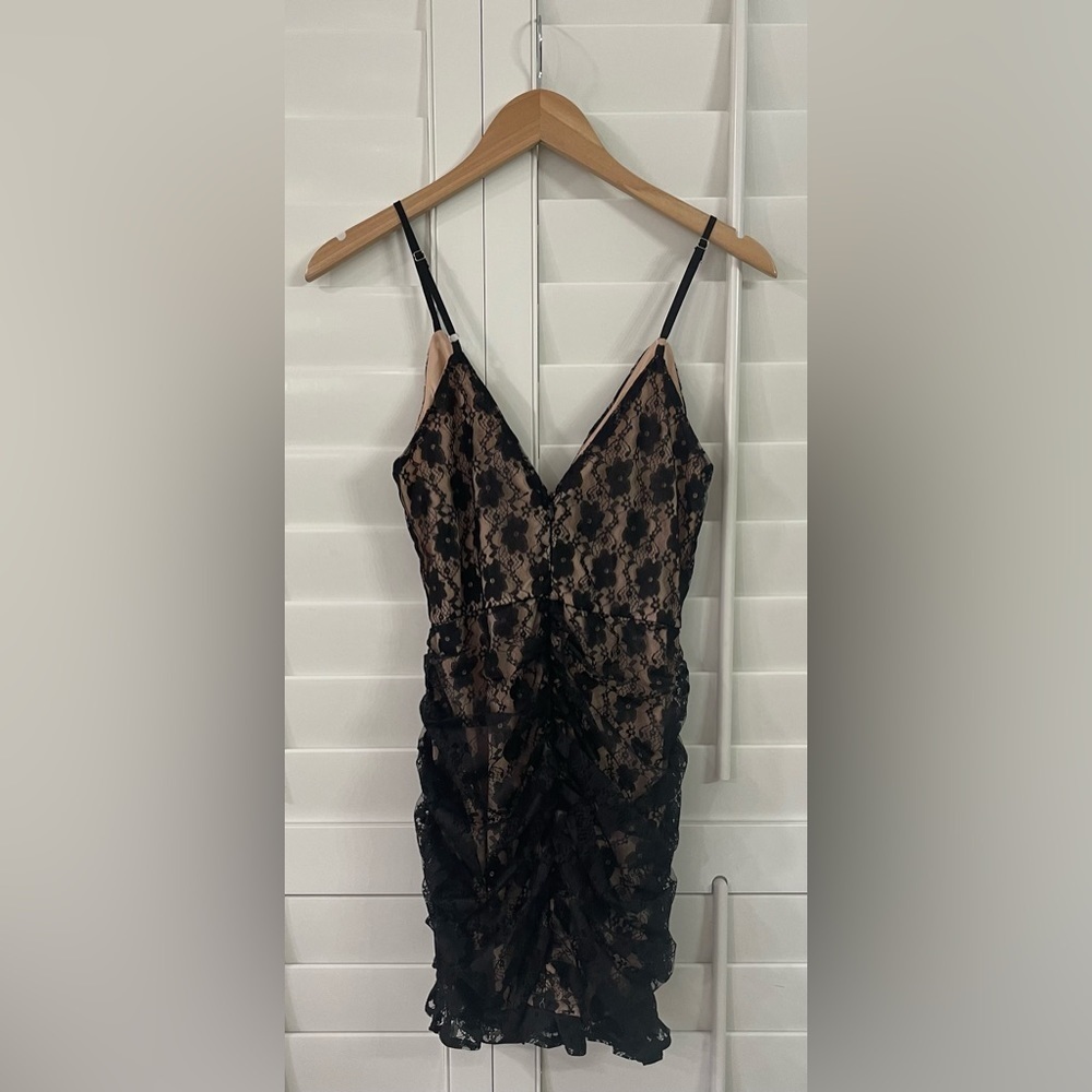Lulus “Frilled to be Here” Black Lace Ruched Dress - Picture 4 of 9